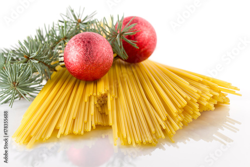 New Year's Italian pasta close-up, isolated on white background