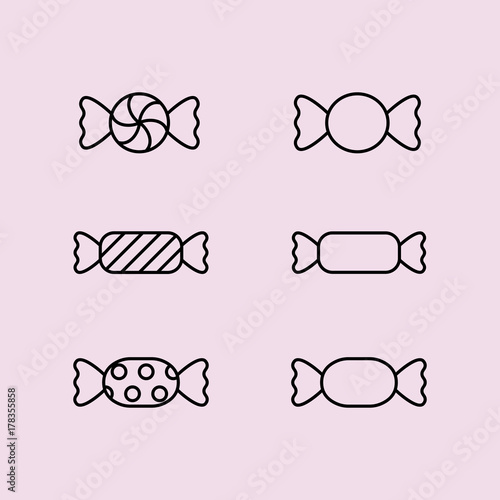 candy sucker sweets round lollypops line black icons set