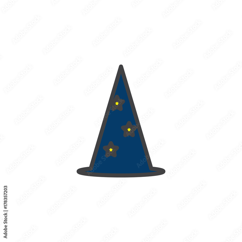 Wizard cone hat filled outline icon, line vector sign, linear colorful pictogram isolated on white. Party symbol, logo illustration. Pixel perfect vector graphics Wizard cone hat filled outline icon, line vector sign, linear colorful pictogram isolated on white. Party symbol, logo illustration. Pixel perfect vector graphics