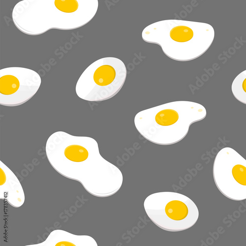 Colorful seamless pattern with fried eggs on gray background