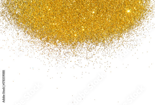 Textured background with golden glitter sparkle on white