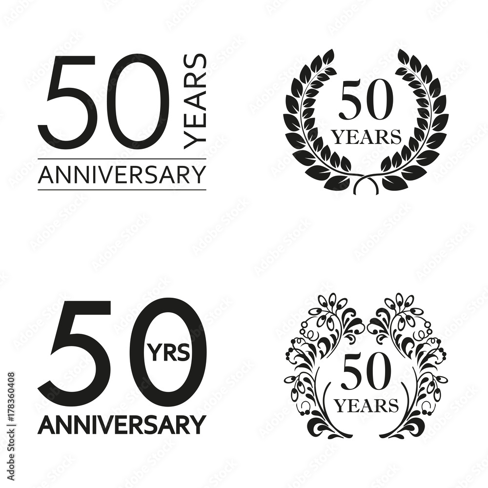 Obraz premium 50 years anniversary set. Anniversary icon emblem or label collection. 50 years celebration and congratulation decoration element. Vector illustration.
