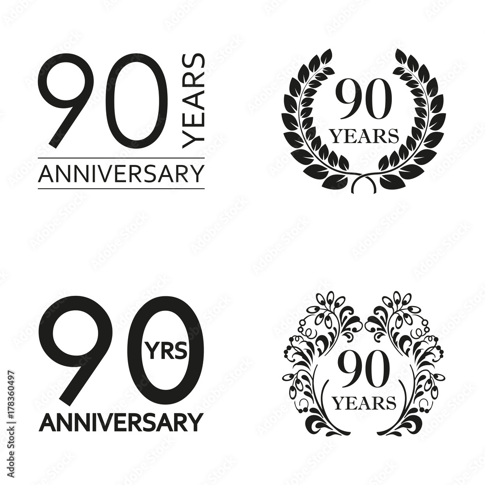 Obraz premium 90 years anniversary set. Anniversary icon emblem or label collection. 90 years celebration and congratulation decoration element. Vector illustration.