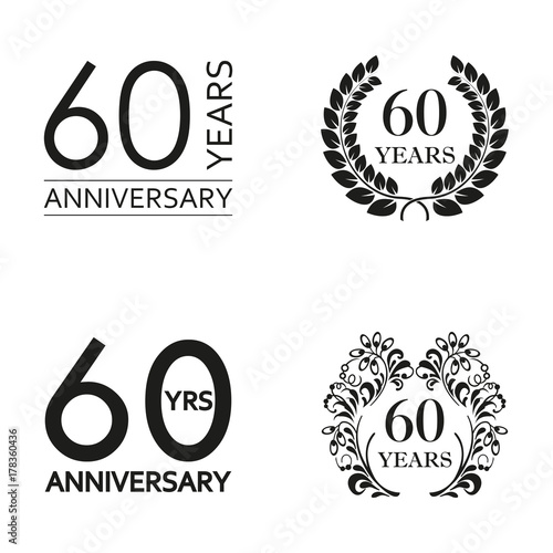 60 years anniversary set. Anniversary icon emblem or label collection. 60 years celebration and congratulation decoration element. Vector illustration.