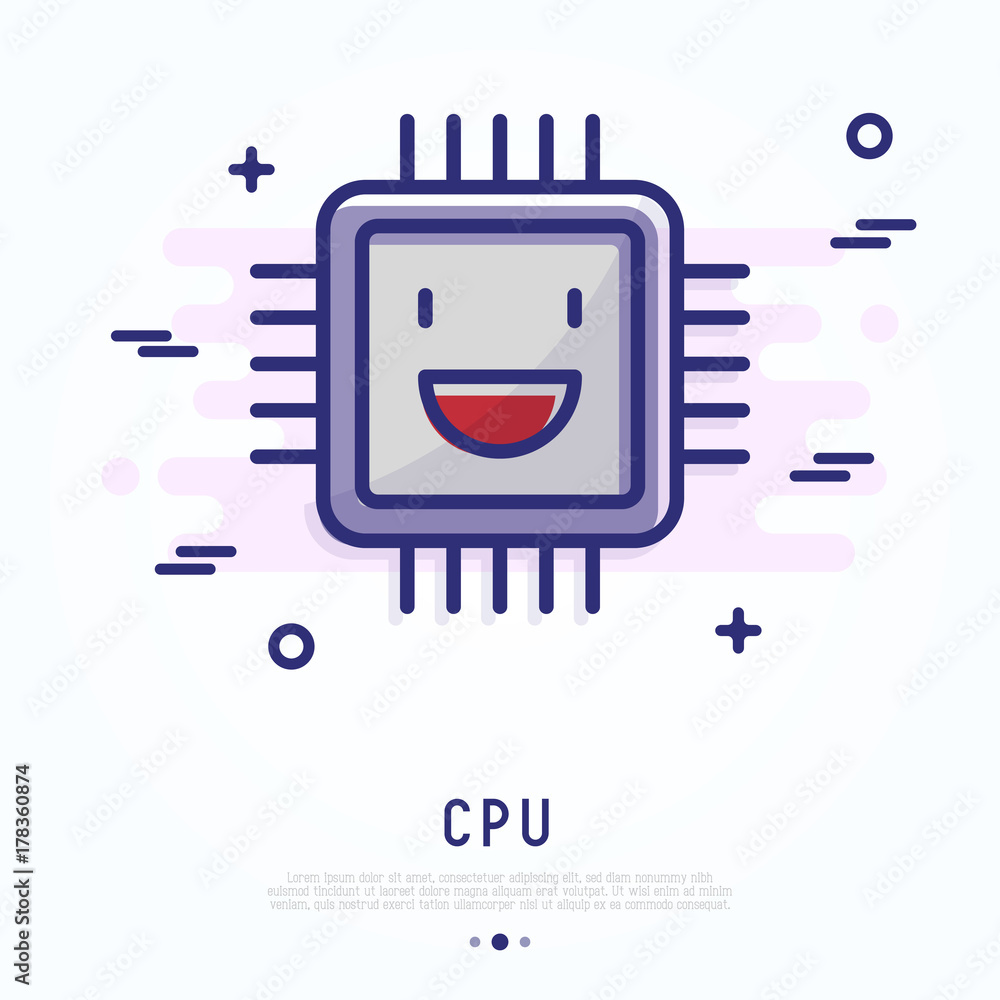 CPU thin line icon. Modern vector illustration of cartoon funny computer  chip. Stock Vector | Adobe Stock