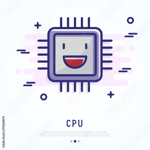 CPU thin line icon. Modern vector illustration of cartoon funny computer chip.