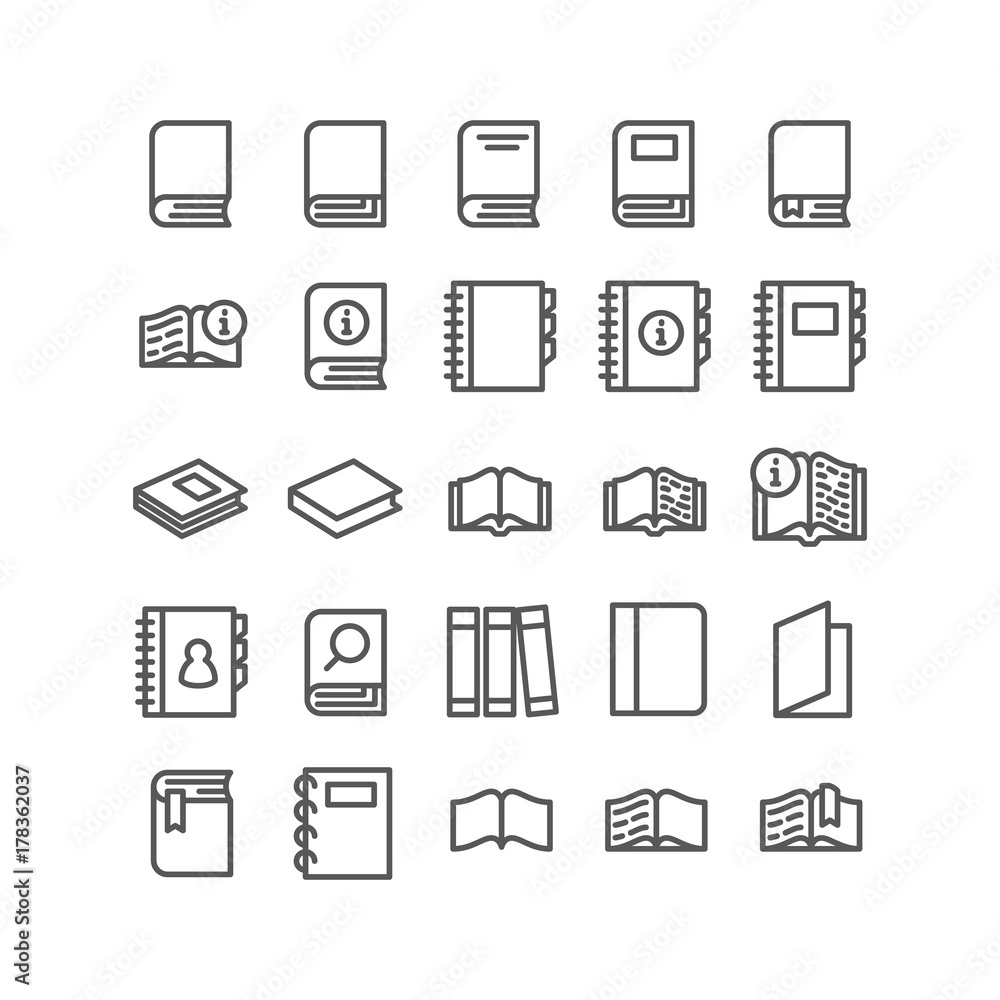 Vector icons set books for reading on white background