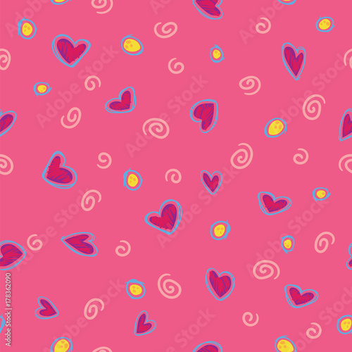 Pattern red hearts on rose background