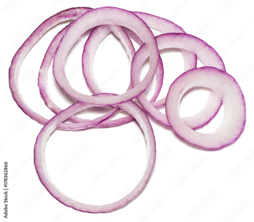 red onions isolated on white background, top view