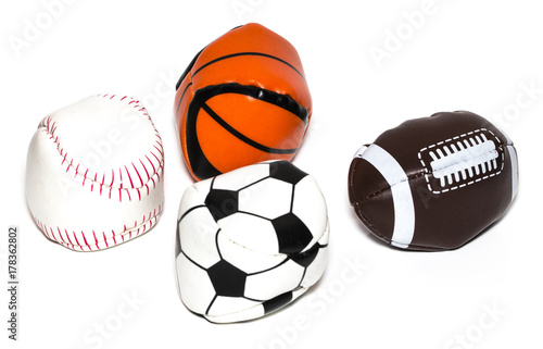 Collection of sport ball with soccer  rugby  baseball and basket ball on a white background