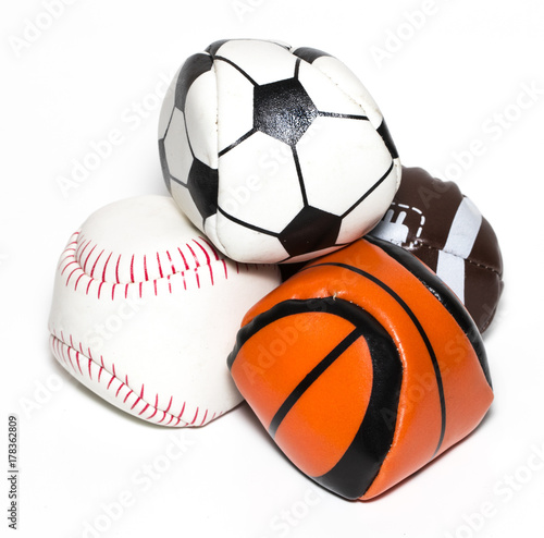 Collection of sport ball with soccer, rugby, baseball and basket ball on a white background