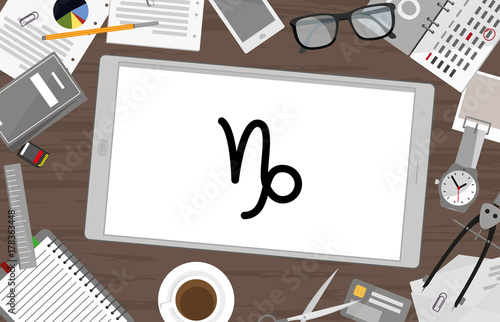 Schreibtisch mit Tablet - Sternzeichen - Steinbock