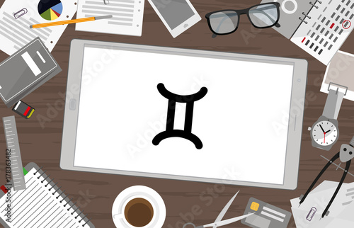 Schreibtisch mit Tablet - Sternzeichen - Zwillinge