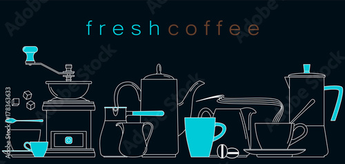 Coffee. Set of linear icons. Vector illustration.