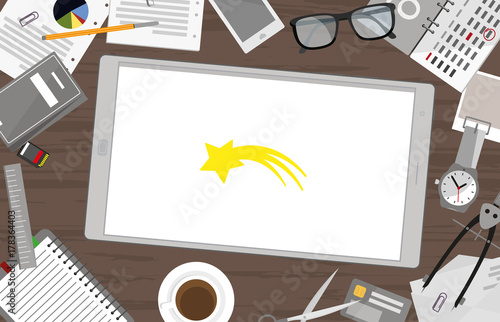 Schreibtisch mit Tablet - Sternschnuppe