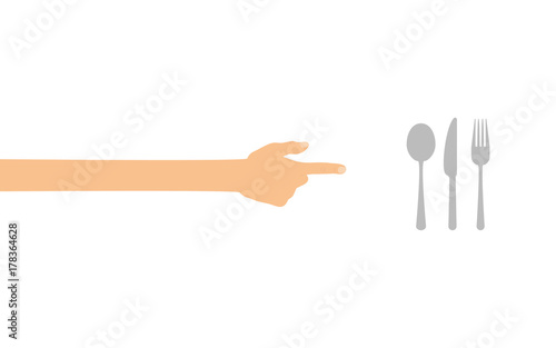 Hand tippt auf Smartphone mit App - Besteck