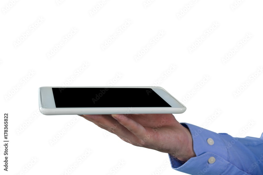 Cropped hand on businessman with digital tablet Cropped hand on businessman with digital tablet