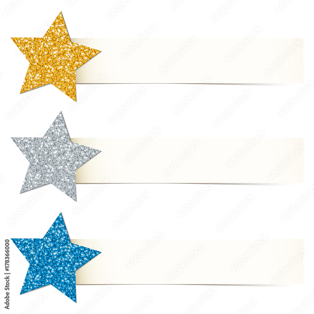 Fototapeta premium 3 Banner Sparkling Stars Gold/Silver/Blue