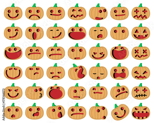 Halloween Pumpkins. Vector Illustration of A Set Of Halloween Pumpkins Emoticons Set.