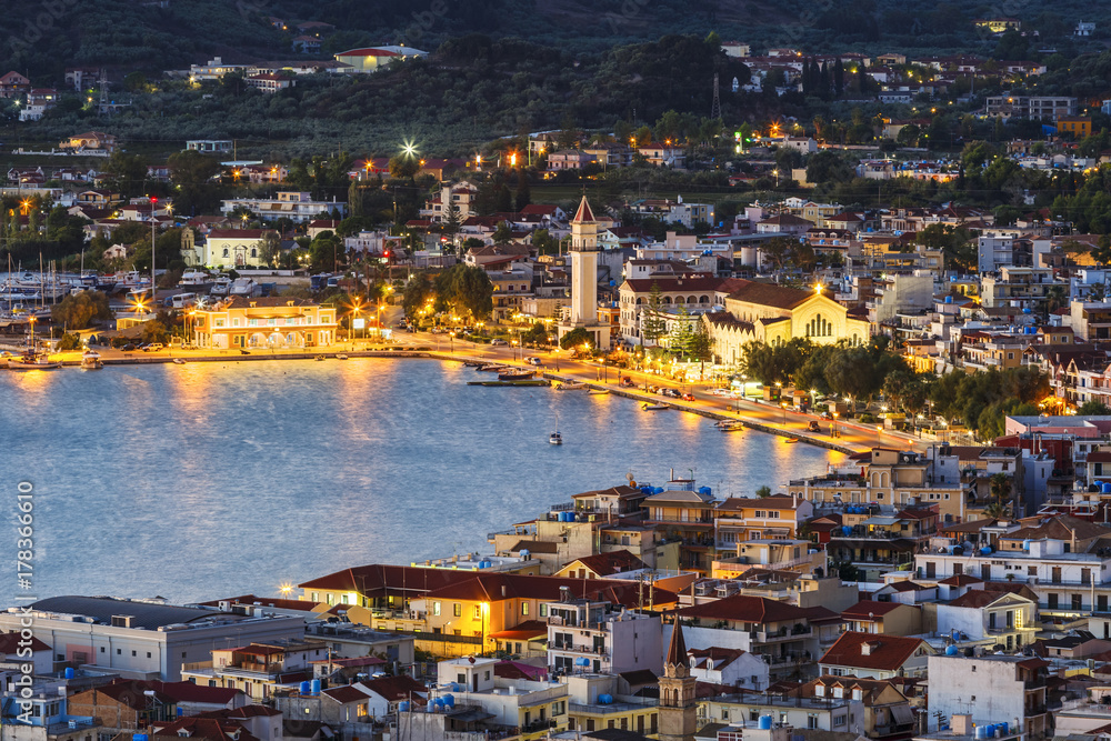 Harbor of Zakynthos town as seen from Bochali view point, Greece.