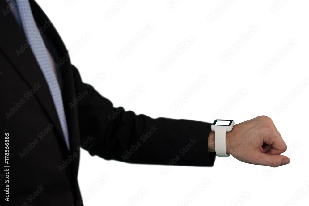 Side view of businessman wearing smart watch