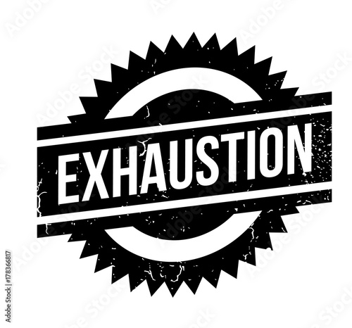 Exhaustion rubber stamp. Grunge design with dust scratches. Effects can be easily removed for a clean, crisp look. Color is easily changed.