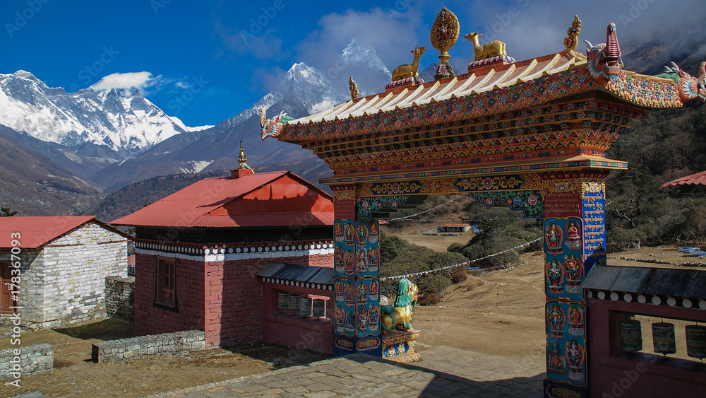 Nepal tengboche monastery entrance ama dablam mountain