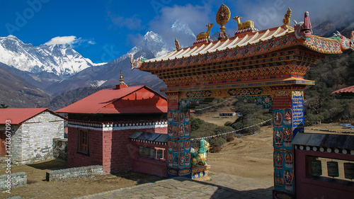 Nepal tengboche monastery entrance ama dablam mountain