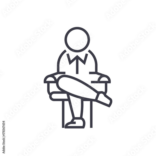 boss sitting on chair concept vector thin line icon, sign, symbol, illustration on isolated background