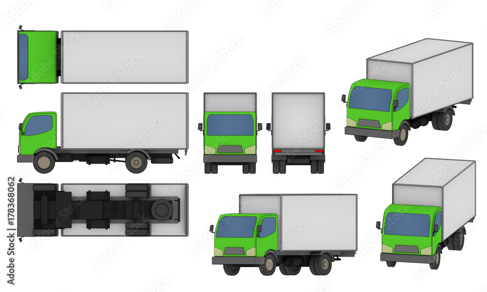 set of all views small cargo truck illustration isolated on white background set of all views small cargo truck illustration isolated on white background