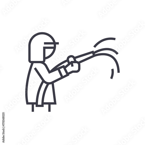 firefighter concept vector thin line icon, sign, symbol, illustration on isolated background