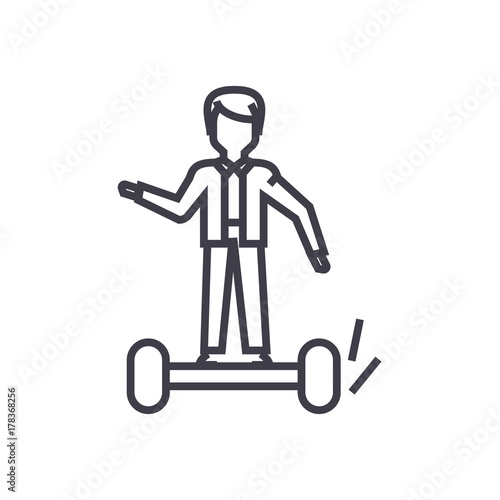 man on gyroscooter concept vector thin line icon, sign, symbol, illustration on isolated background
