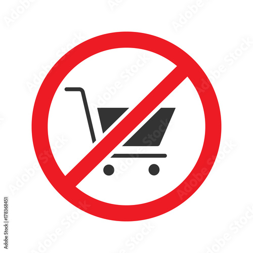 Forbidden sign with shopping cart glyph icon