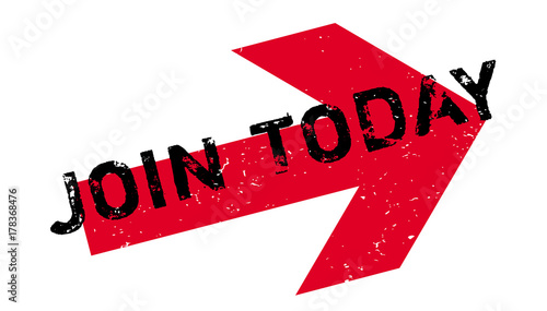 Join Today rubber stamp. Grunge design with dust scratches. Effects can be easily removed for a clean, crisp look. Color is easily changed.