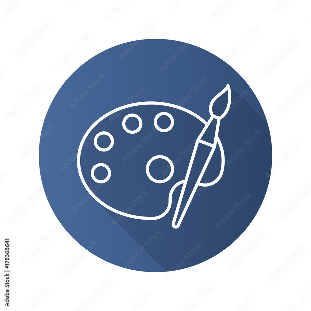 Palette with brush flat linear long shadow icon Palette with brush flat linear long shadow icon
