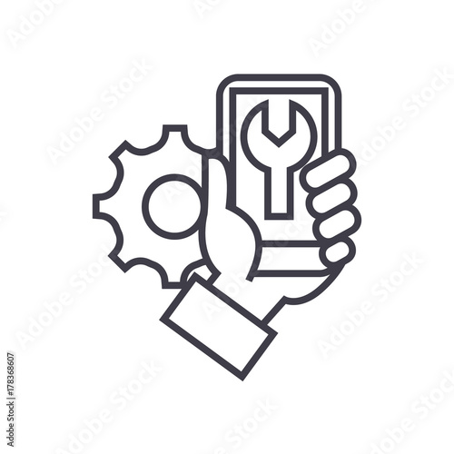 smartphone repair concept vector thin line icon, sign, symbol, illustration on isolated background