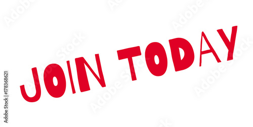 Join Today rubber stamp. Grunge design with dust scratches. Effects can be easily removed for a clean, crisp look. Color is easily changed.