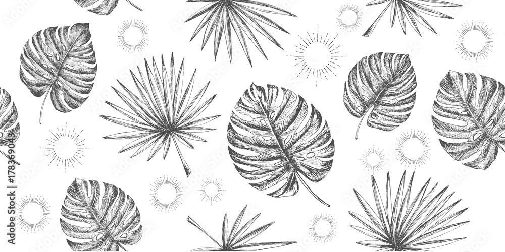 Tropical palm leaves seamless pattern. Tropical palm leaves seamless pattern.