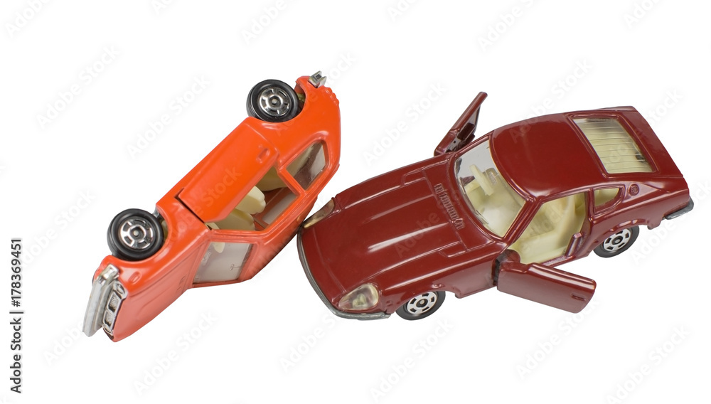two toy cars isolated on white two toy cars isolated on white