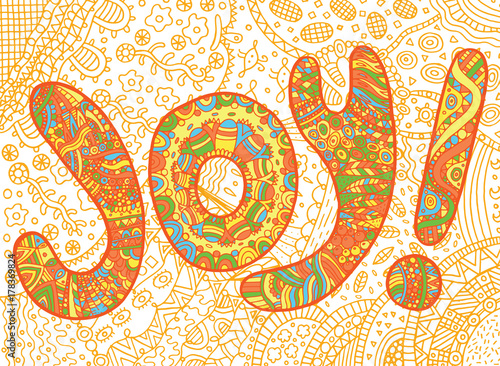 Illustration with joy word. Doodle background in summer style