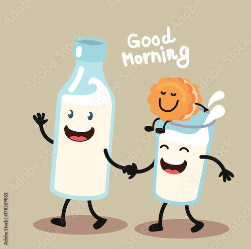 Cute and funny cookie and milk.