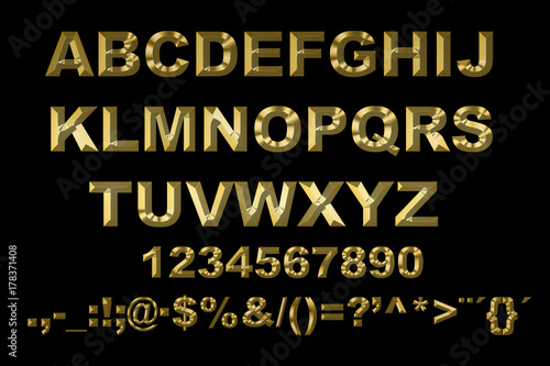 alphabet with gold letters on a black background