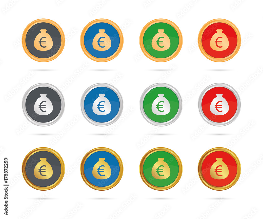 Geldsack Euro - Buttons Set - Bronze, Silber, Gold Geldsack Euro - Buttons Set - Bronze, Silber, Gold