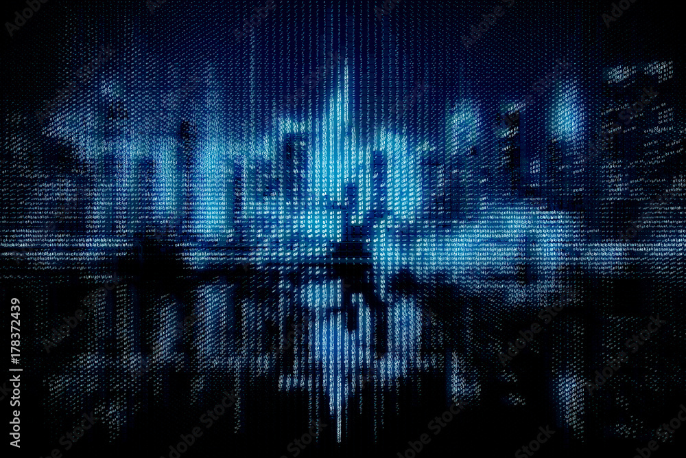 Binary code city background Binary code city background