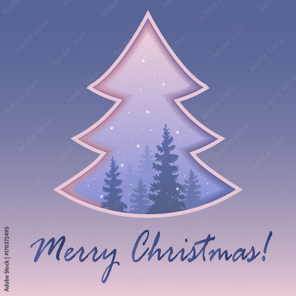 Christmas tree. Winter in the forest. Snowstorm. Faith. Vector illustration. Eps 10.