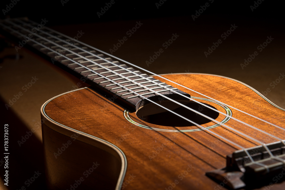 Fototapeta premium Closeup of a small guitar ukulele low key