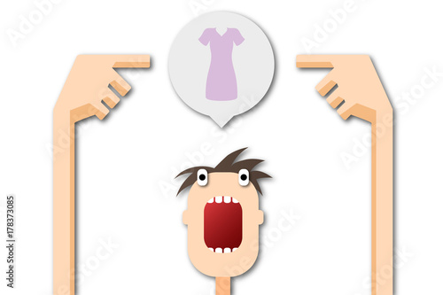 Cartoon Mann zeigt auf Sprechblase - Kleid