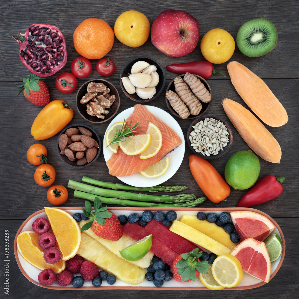 Healthy diet food to promote heart health with super foods of salmon