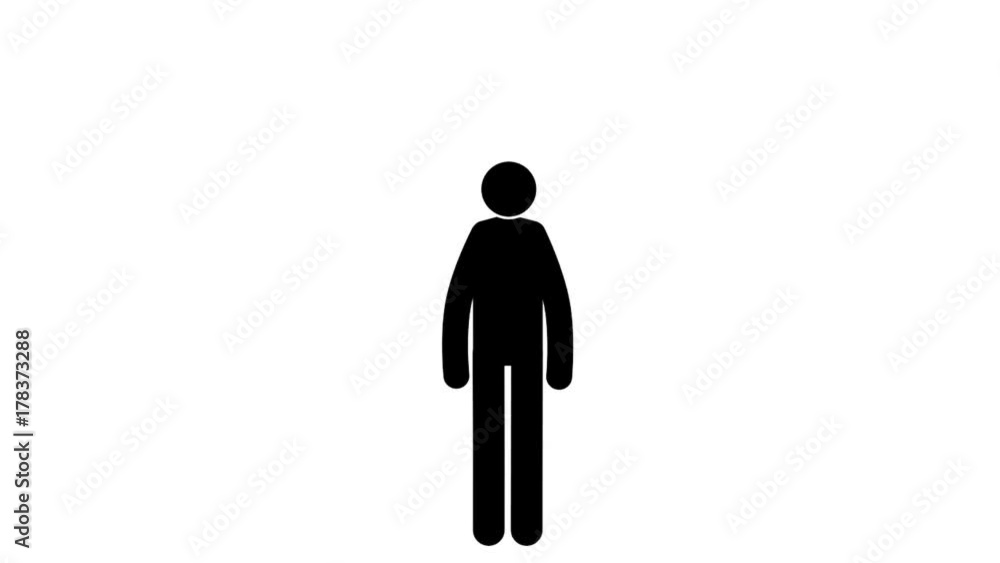 Pictogram man gesture of satisfaction, yes - hand up with a jump. Loop animation with  included alpha channel.