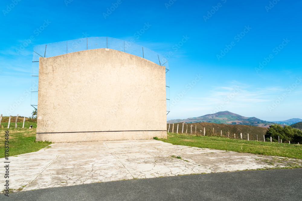 Front wall in the Basque Country of France with mountains in the background Front wall in the Basque Country of France with mountains in the background